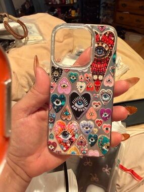 Decorative Multicolor Heart & Eye Pattern Phone Case - Clear Back